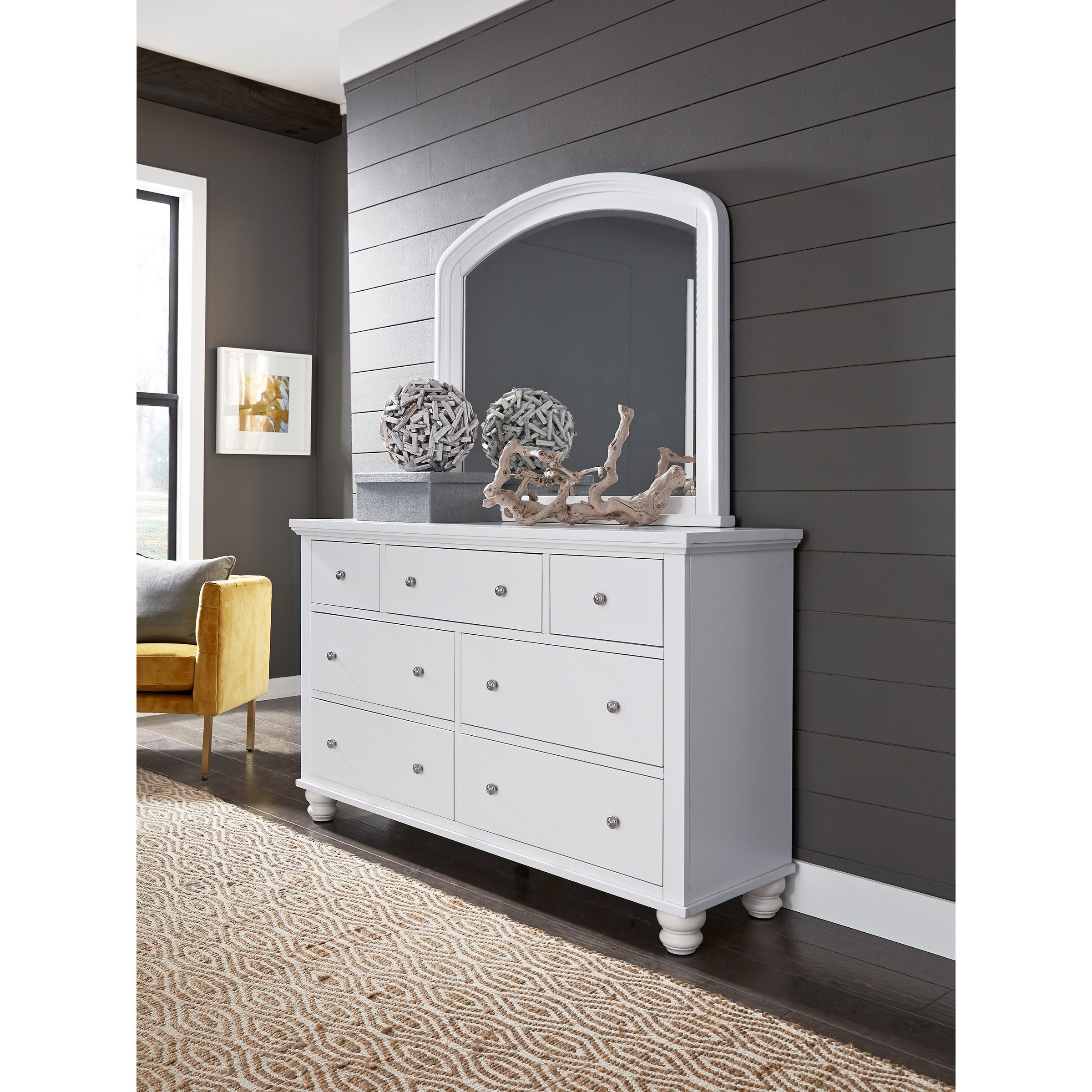 White dresser shop with colored drawers